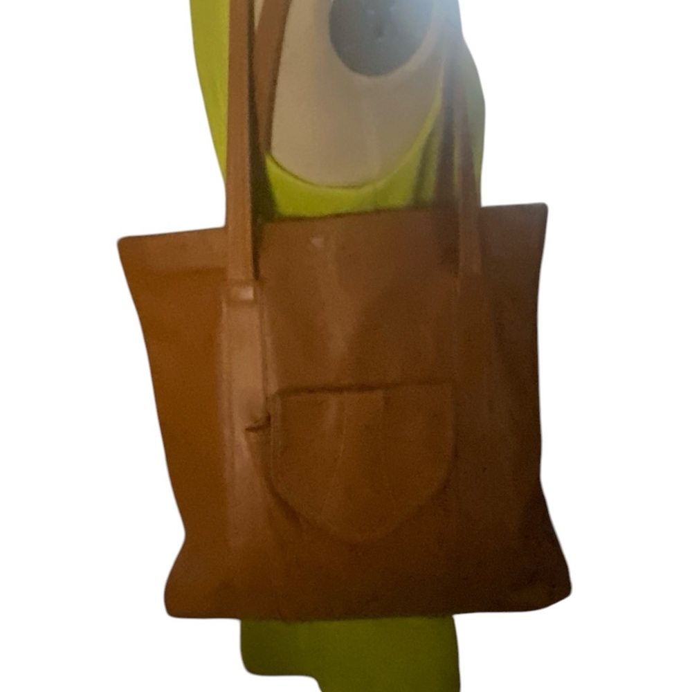 Vintage Neiman Marcus tan Leather Tote Bag 15" x 15" Vtg Bag Purse Pocket Book